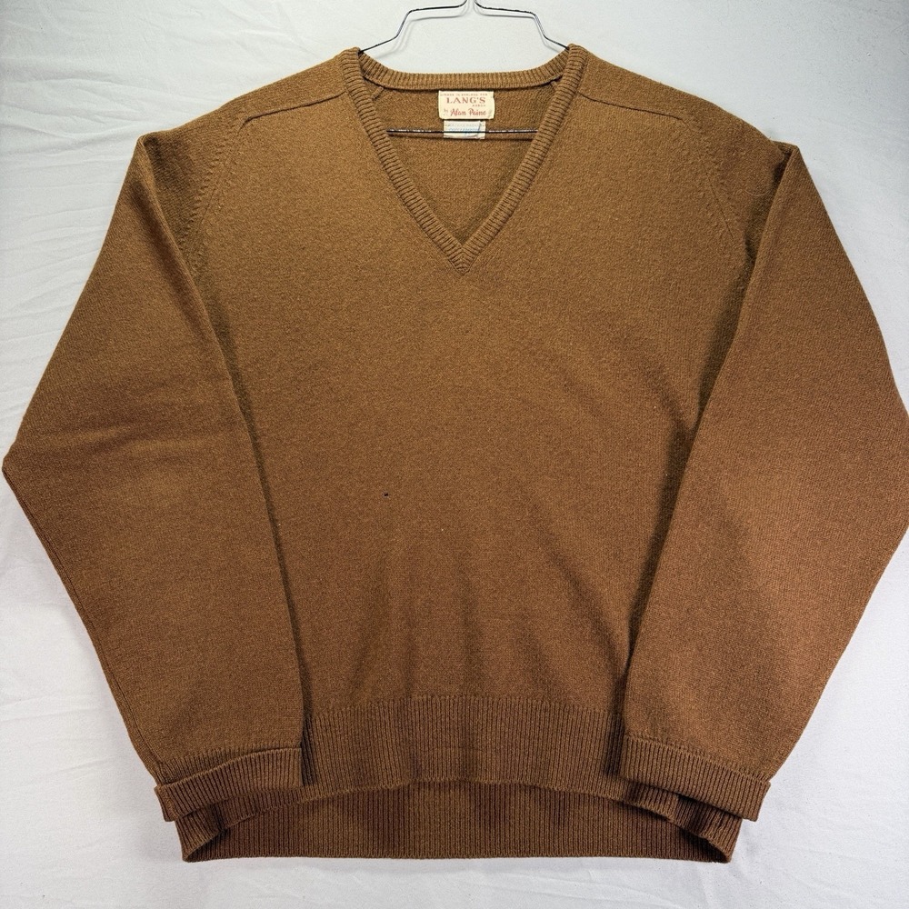 Vintage Alan Paine Lambswool Sweater Mens 42 Large Brown Grandpa Knit Langs